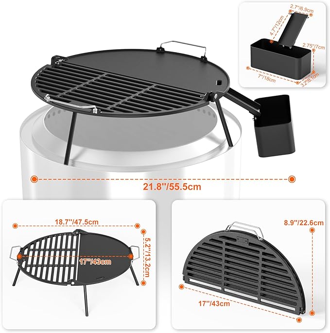 Onlyfire Cast Iron Griddle for Solo Stove Bonfire 19.5" Fire Pit, Foldable Cooking Grates Griddle Combo for Backyard and Outdoor Campfire BBQ