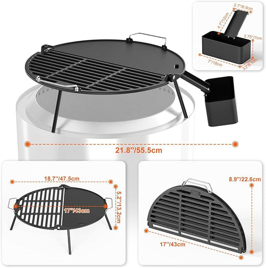 Onlyfire Cast Iron Griddle for Solo Stove Bonfire 19.5" Fire Pit, Foldable Cooking Grates Griddle Combo for Backyard and Outdoor Campfire BBQ