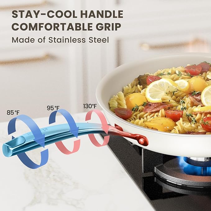 Kikcoin Small Frying Pan Nonstick, 8-Inch Ceramic Frying Pan Skillet, Non Toxic Cookware Cooking Pan with Stay Cool Handle, Egg Pan Omelet Pans, PFAS & PTFE & PFOA Free, Dishwasher & Oven Safe
