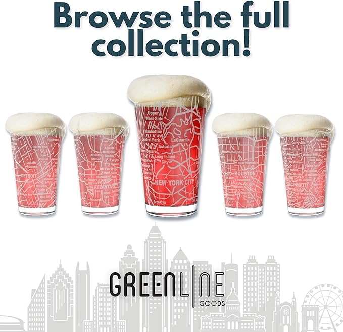 Greenline Goods – Denver, CO Map Pint Beer Glasses (Set of 2), 16 oz – Etched Wrap Design