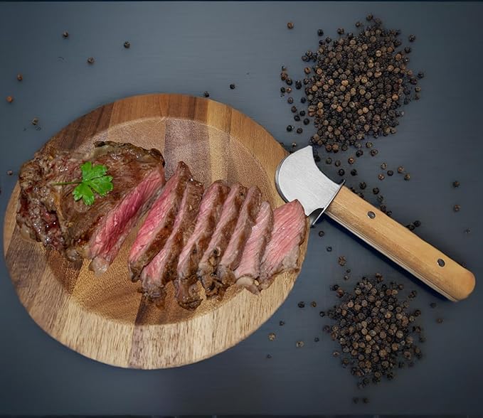 Round Mezzaluna Cutting Board 8" Charcuterie Gourmet Serving Board with One Handed Rocker Knife for Steak,Cheese,Small Veggie n Fruits