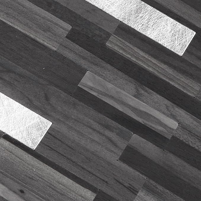 Yipscazo 20 Sheets Peel and Stick Stone Metal Backsplash, PVC Wall Tiles Stick on Tiles for Backsplash Kitchen, Bathroom, Laundry Room, Camper, Fireplace (6'' X 12'', Black Wood)