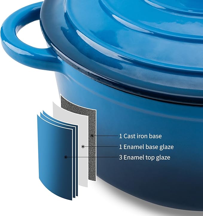WOKINS Enameled Cast Iron Dutch Oven Pot with Lid Heavy-Duty Cookware for Bread Baking,Braising,Stews,Roasting,Oven Safe up to 500°F,5.5QT,blue