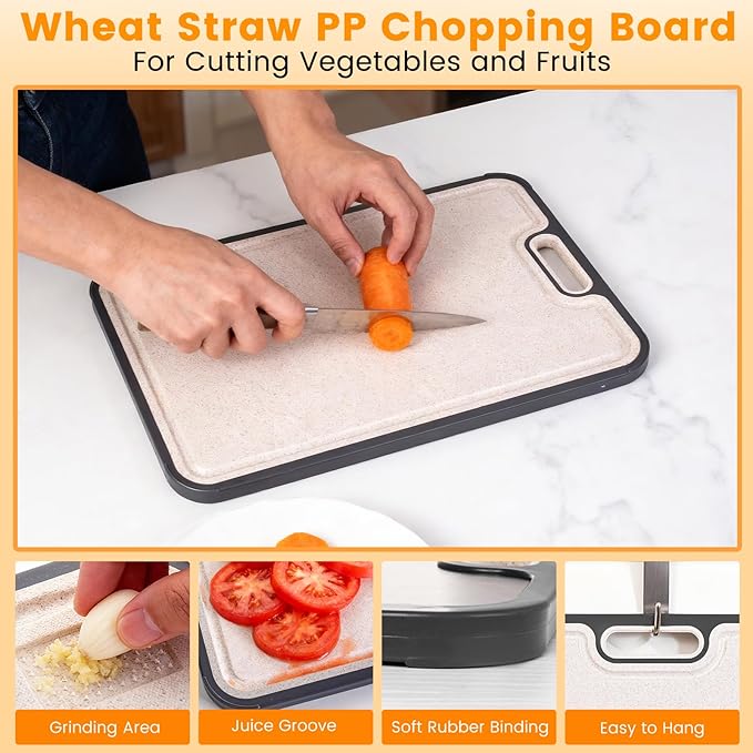 Titanium Cutting Board for Kitchen, Double Sided Cutting Board,Pure Titanium and Wheat Straw PP, Easy Clean, Non-Slip Edge,Large Size 16” x 11”