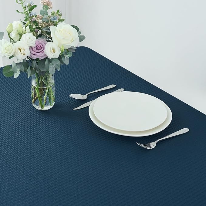 maxmill Square Tablecloth Weaved Texture Stain Resistant Waterproof Wrinkle Free Washable Soft Table Cloth, Decorative Fabric Table Cover for Dining Room Dinner Parties, 52 x 52 Inch, Navy Blue