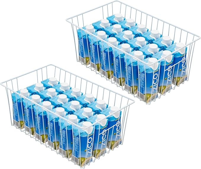 16inch Freezer Wire Storage Organizer Baskets, Household Refrigerator Bins with Built-in Handles for Cabinet, Pantry, Closet, Bedroom