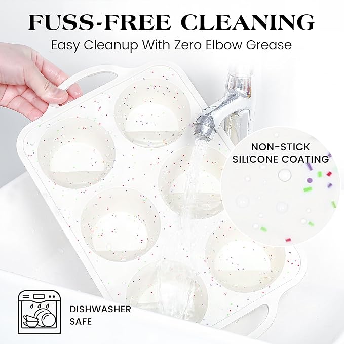 AOTASO 1 Pc Jumbo Muffin Pan with Metal Frame, Nonstick 6 Cup Extra Large Cupcake Pan for Baking, Silicone Deep Muffin Tray for Egg Bites (Cream)