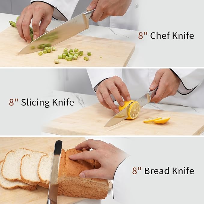15Pcs Knife Set with Block, 50Cr15MoV High Carbon Stainless Steel Kitchen Knife Set, Sharp and Durable, Hundreds of Years of Masterful(Silver)