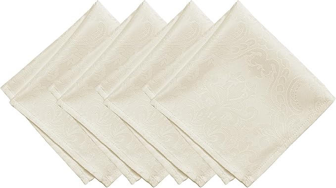 Elrene Home Fashions Caiden Elegance Damask Fabric Napkins (Set of 4), 17" x 17", Ivory