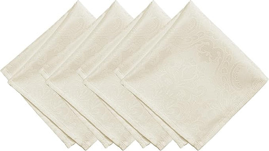 Elrene Home Fashions Caiden Elegance Damask Fabric Napkins (Set of 4), 17" x 17", Ivory