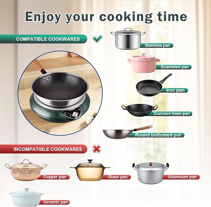 Abangdun Induction Wok Cooktop Induction Burner 1700W/85V~120V Electric Wok Curved Surface Electronic Cooker Concave Stoves