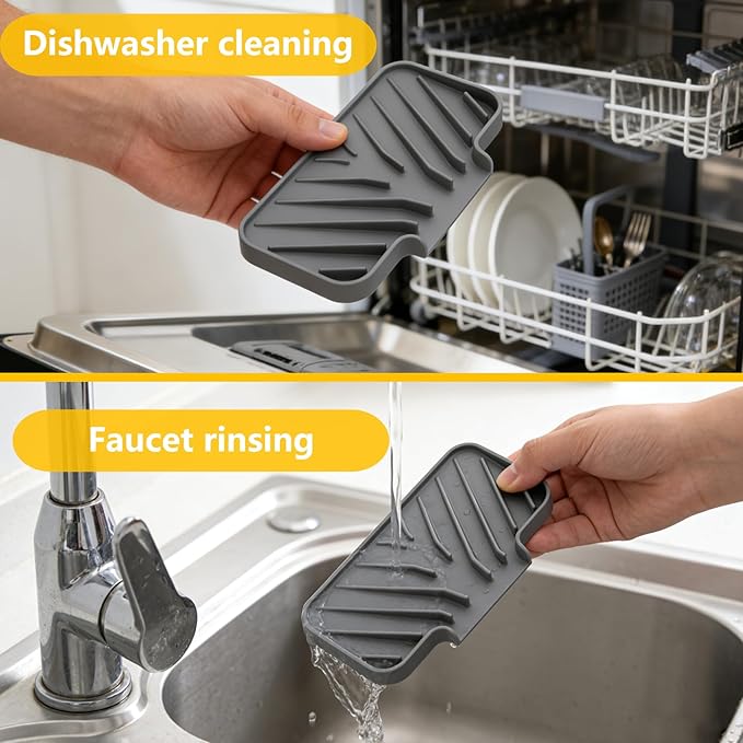 Sponge Holder for Kitchen Sink, 6"×4" High Slope Soap Tray, Silicone Sponge Holder with Drain, Dish Soap Mat for Shower Bathroom, Perfect for Bottle,Cup on Sink or Counter (Gray, 6×4)