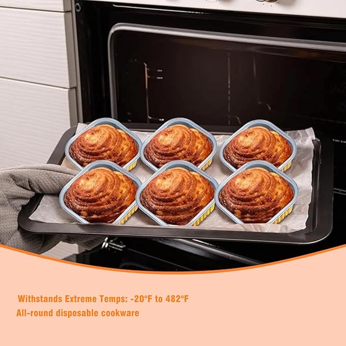 Lewarm 14 oz Mini Cake Pans with Lids, Square Muffin Pans, Multi-purpose Aluminum Baking Cups, Premium Dessert Cups, Creme Brulee Ramekins Oven Safe, 60 Pack