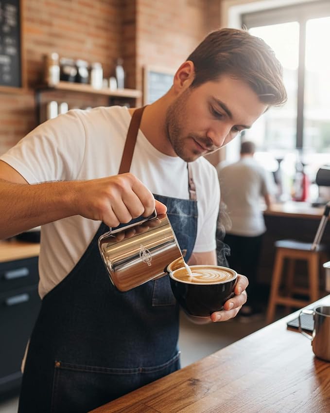 Milk Frothing Pitcher 20 oz (600ml) 304 Stainless Steel w/Latte Art Pen & Scale, Barista-Grade Espresso Steaming Jug for Cappuccino, Latte, Home & Commercial Use