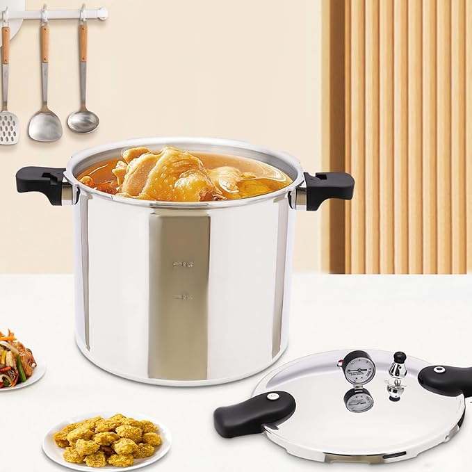 Pressure Cooker, Large Pressure Canner, Pressure Gauge & Pressure Regulator,Anti-scald Handle and Silicone Ring,Suitable for Canning, Steaming, and Stewing - Aluminium,Large Capacity,23 Quart