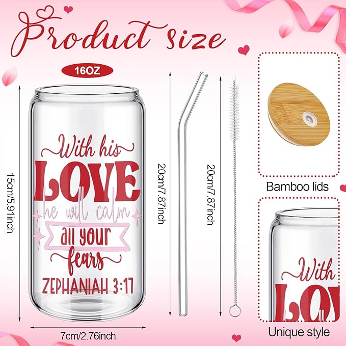 Fulmoon 6 Pcs Christian Wedding Gifts Drinking Glasses Gifts Bulk, 16 oz Religious Tumblers with Lid and Straw Bible Verse Cups for Church Sunday School Classroom Bible Study Church Events