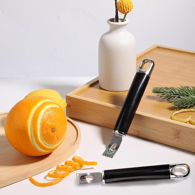 2pcs Stainless Steel Channel Knife, Lemon Zester Fruit Peeler with Hanging Loop Multifunctional Lemon Twist Peeler Fruit Orange Citrus Zester Tool for Cocktail Kitchen Home Bar