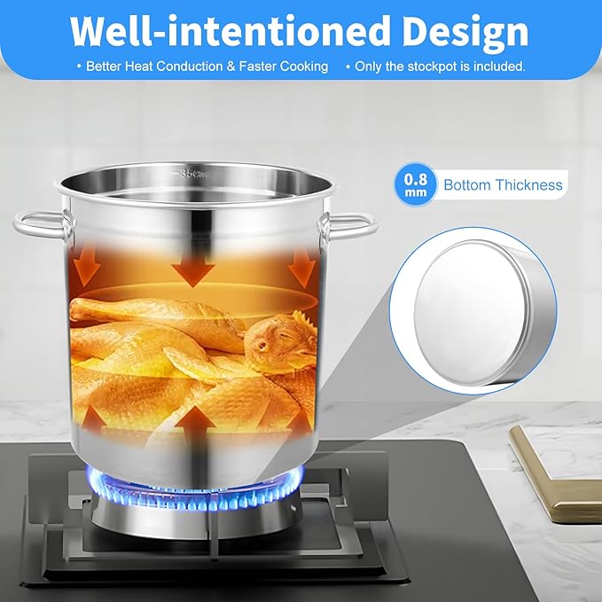 37 Qt Large StockPot, Thicked Stainless Steel Stock Pot with Lid and Handle, Large Soup Pot for All Stoves, for Stew, Soup, Seafood, Stock