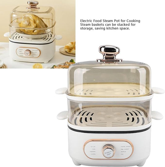 2 Tier Electric Steam Pot, 1200W 10.5L Stackable Multipurpose Cooker Electric Hot Pot 2.5L cooking pot with Steaming Plate for Soup Noodles Oatmeal (US Plug 110V)