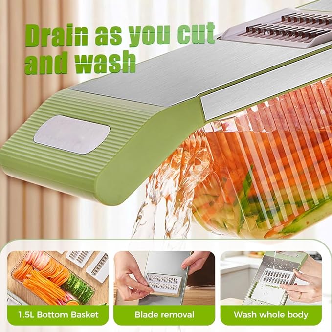 Multifunctional Vegetable Slicer, 6 in 1 Slicer Veggie Shredder with Safe Hand Guard, Multi Blade Adjustable Garlic Slicer, Easy-Clean & Compact Storage, Portable Kitchen Gadget (3 Blades Upgraded)