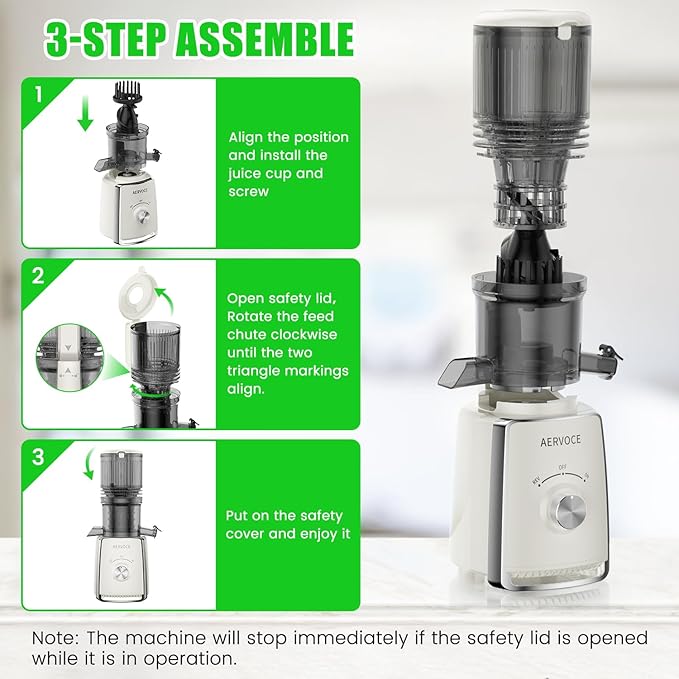 AERVOCE Cold Press Juicer Machines - Masticating Juicer Machines With 5.3'' Large Feed Chute,300W High Juice Yield,800ml Two Cups, Slow Juicers Extractor Easy To Clean
