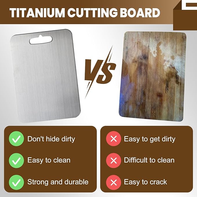 Titanium Cutting Board, 100% Pure Titanium Cutting Boards for Kitchen, Food Grade Double Sided Cutting Mat for Meats,Fruits,Vegetables, Dishwasher Safe Chopping Boards-11.4x7.9 inches