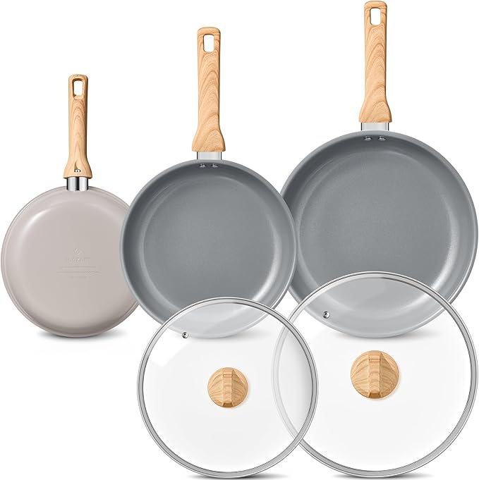 BLAZANT Non Stick Frying Pans with Lid, 5 Pieces Ceramic Frying Pan Set, Molecular-bonded Induction Base, Nonstick Skillet with Bakelite Handle, Chef's Pan, PFAS/PTFE Free, Induction Compatible