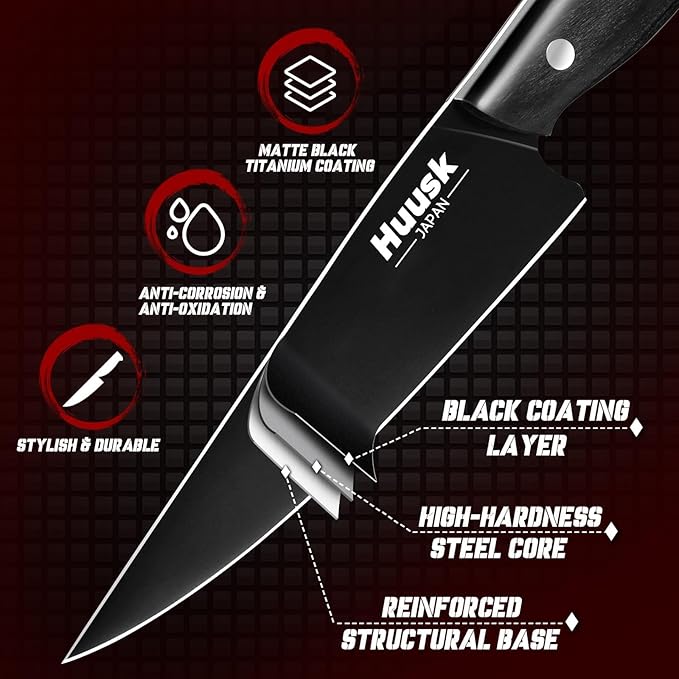 Huusk Japanese Kitchen Utility Knife 5.7in - Titanium Coating Blade Small Kitchen Knife, Sharp Mini Chef Knives for All Purpose, High Carbon Stainless Small Chef Knifes, Christmas Gifts for Men