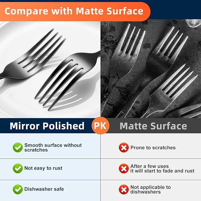 Black Forks Food-Grade Stainless Steel Dinner Forks 12 Piece Kitchen Forks 8 inch Silverware Set for Home Kitchen Restaurant-Mirror Polished & Dishwasher Safe