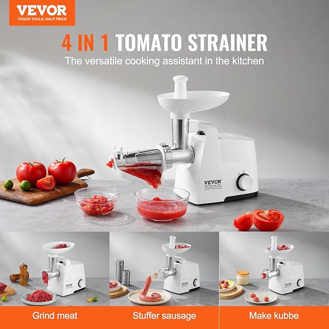 VEVOR Electric Tomato Strainer, 300W Tomato Sauce Maker Machine, 4 LBS/Min Food Strainer and Sauce Maker, Pure Copper Motor Food Mill with Reverse Function for Tomato Strawberry Blueberry Sauce