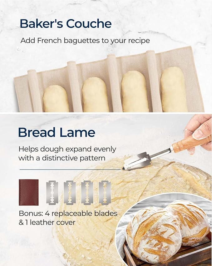 Banneton Bread Proofing Baskets Set of 2, 10" Round & 11" Oval Sourdough Proofing Baskets with Sourdough Bread Baking Supplies, Complete Bread Making Kit (Plastic)