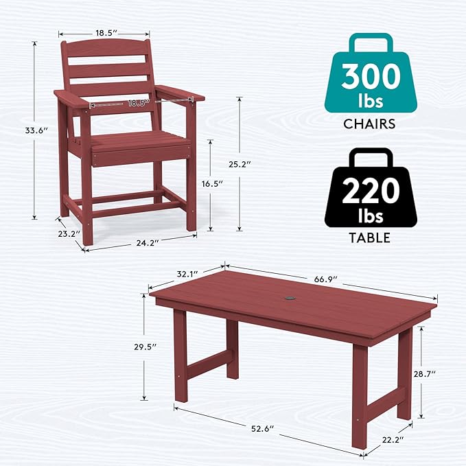 SERWALL Patio Dining Chair Set of 2, Red