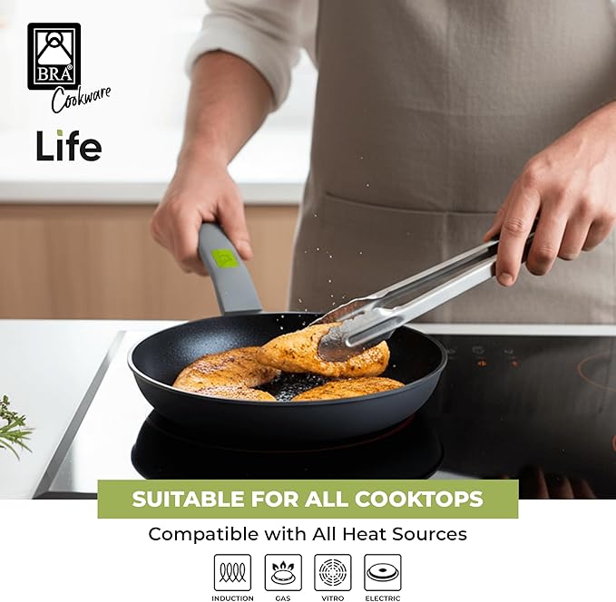 BRA COOKWARE Life Ceramic Nonstick Frying Pan | 8 Inch Recycled Cast Aluminum Skillet | Ceramic Non-Stick Fry Pan | PFOA Free Searing Skillet | All Cooktops (incl. Induction) | Soft-Touch Handle