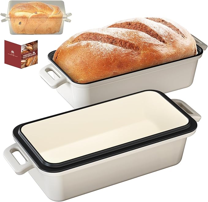 Tydanix 9x5 Enameled Cast Iron Loaf Pan with Lid – Bread Pan for Sourdough, Cake, Meatloaf, Even Heat, Nonstick, Easy to Clean, 2 Piece Set