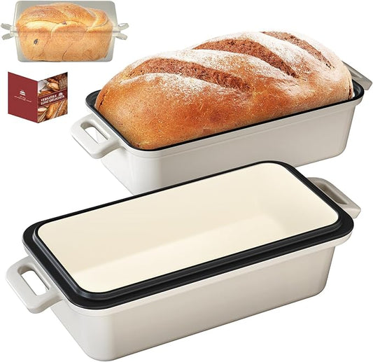 Tydanix 9x5 Enameled Cast Iron Loaf Pan with Lid – Bread Pan for Sourdough, Cake, Meatloaf, Even Heat, Nonstick, Easy to Clean, 2 Piece Set