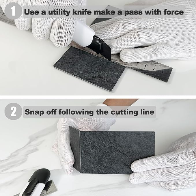 AULIGET 100 Piece Black Slate Peel and Stick Backsplash Wall Tiles, 3" x 6" PVC Faux Stone Stick on Tiles for Backsplash Kitchen, Bathroom, Laundry Room, Camper, Fireplace