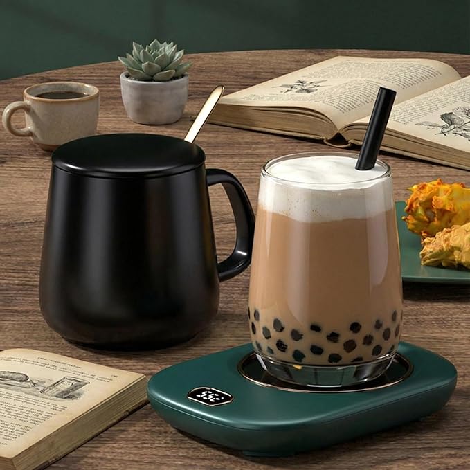 USB Coffee Mug Warmer Electric Cup Warmer for Desk Wired Milk Beverage Cup Heater Heating Plat with 3 Temperature Setting for Office Home (Green)