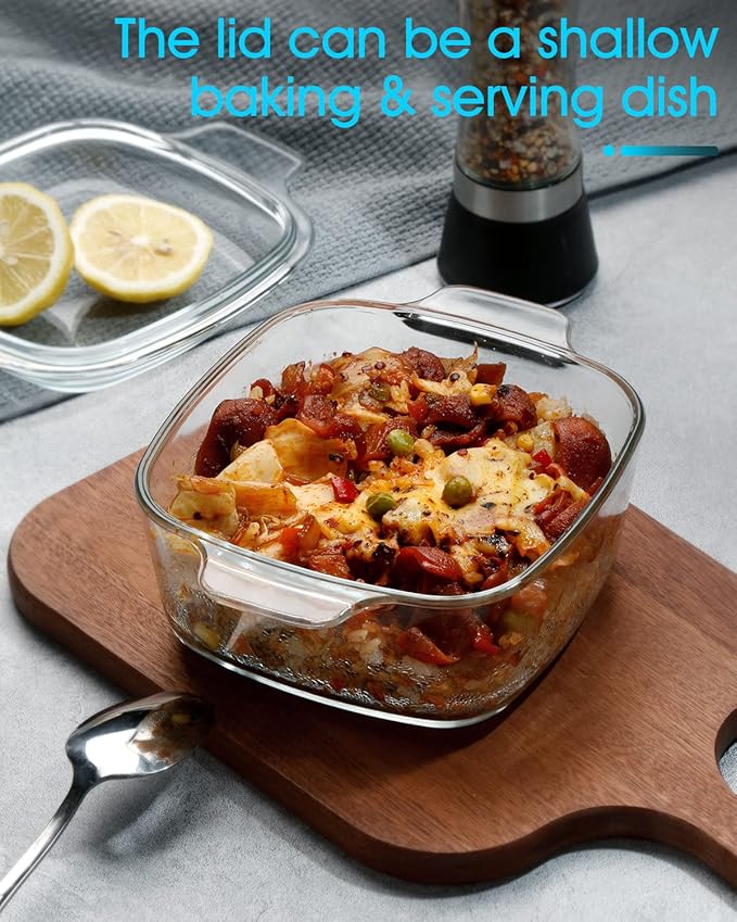 NUTRIUPS 1L Square Glass Casserole Dish with Lid, Mini Glass Casserole Cookware for Oven