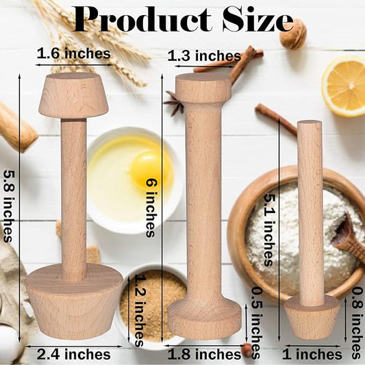 Wooden Tart Tamper Set, Double Side Pie Pastry Dough Tamper, Egg Tart Pan Mold DIY Cake Pastry Baking Tool for Mini Egg Tart, Cheesecakes, Pasta and Dessert Baking (3 Pieces)