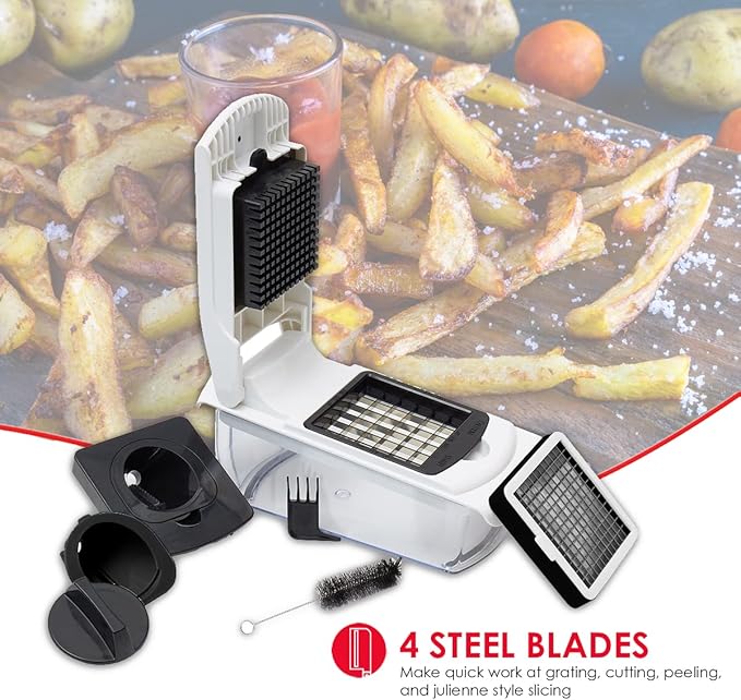 Home Basics Mandoline Slicer with Storage, White | 4 Blades for Grating, Cutting, Peeling and Julienne Slicing | Built In Chopping Lid | Easy to Wash | Makes Meal Prep Easy