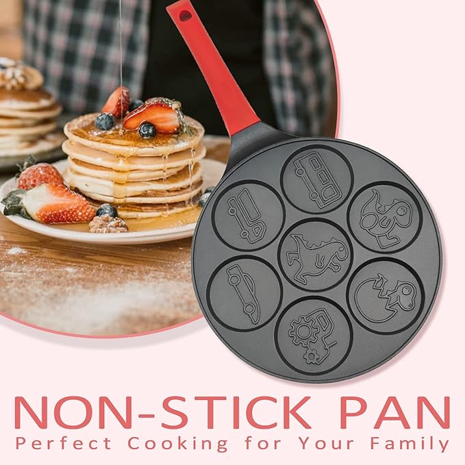 Dinosaur Egg Pan Omelet Pan Silver Dollar Pancake Pan Pancake Maker Breakfast 7-Cups Car Truck Pancake Mold Nonstick Egg Cooker