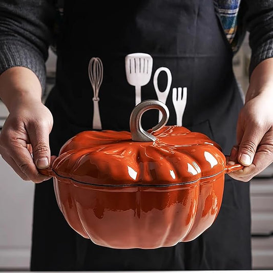 Lebolna Pumpkin Cocotte,Pumpkin Dutch Oven Pot with Lid,Enamel Cast Iron Cooking Pot,Non Stick Pumpkin Pot,Stew Pot Soup Pot,Serves 3-5,Halloween Thanksgiving Decor Pot Gift(3.9 Quart, Orange)