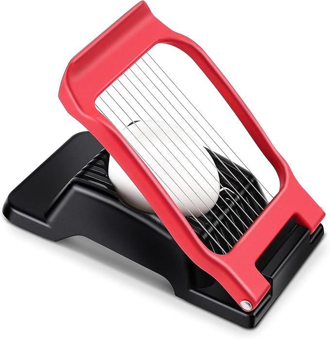 Egg Slicer - Stainless Steel Wire & Aluminium Heavy Duty Cutter, Dishwasher Safe for Eggs & Soft Fruits, Black & Red