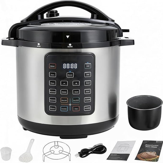 HealSmart 16-in-1 Electric Pressure Cooker 8 Quart, Non-Stick Stainless Steel Multi Cooker for Slow Cooking, Yogurt Maker, Steam, Rice, Bake, Dishwasher Safe, Silver
