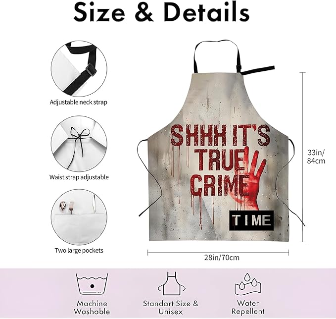 True Crime Apron,Adjustable Waterproof Oxford Fabric Kitchen Apron with 2 Pockets for Men and Women, Cooking, Baking, BBQ, Coffee Shop, Housewarming Gifts, 28x33 Inches