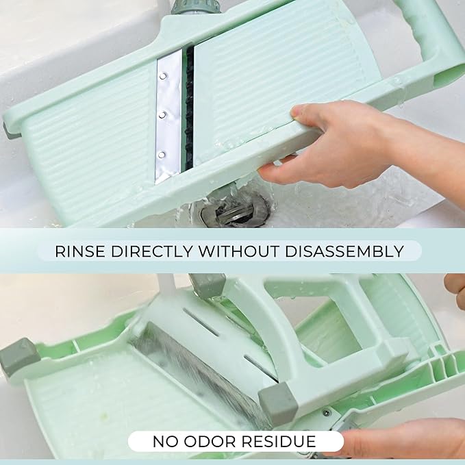 5-in-1 Adjustable Mandoline Slicer Stainless Steel Blades & Safety Hand Guard, Safe Mandolin for Kitchen, Non-slip Julienne Slicer Cutter, Vegetable Chopper for Onion, Potato Cucumber Carrot