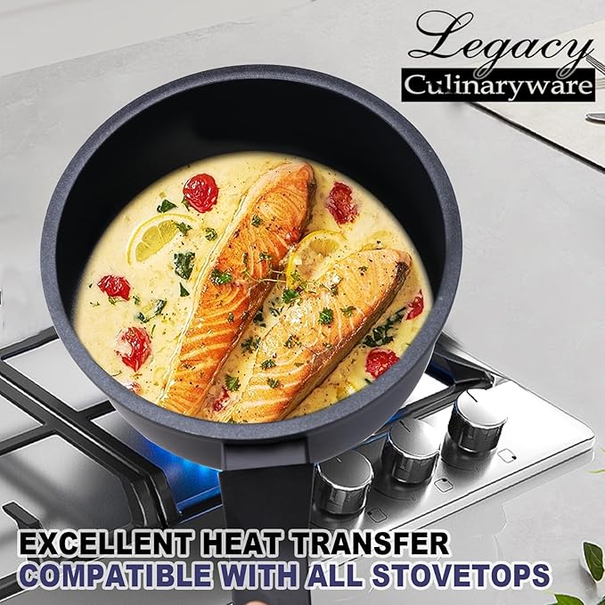 Legacy Culinaryware Nonstick Sauce Pan with Lid,1.5Qt & 2Qt Set, PFOA Free,Kitchen Pots Induction Pot,Black