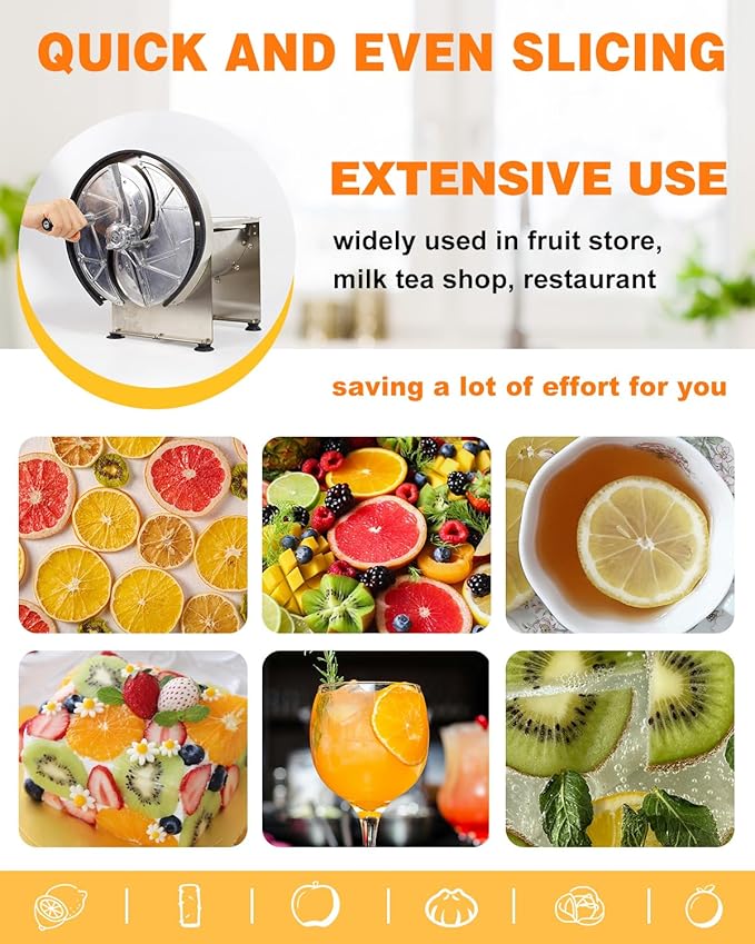 Commercial Vegetable Slicer-0.2-13mm Adjustable Thickness, Stainless Steel Manual Vegetable Slicer with 2*Extra SUS 304 Blades lemon slicer for Slicing Fruit Potato Lemon Onion Tomato