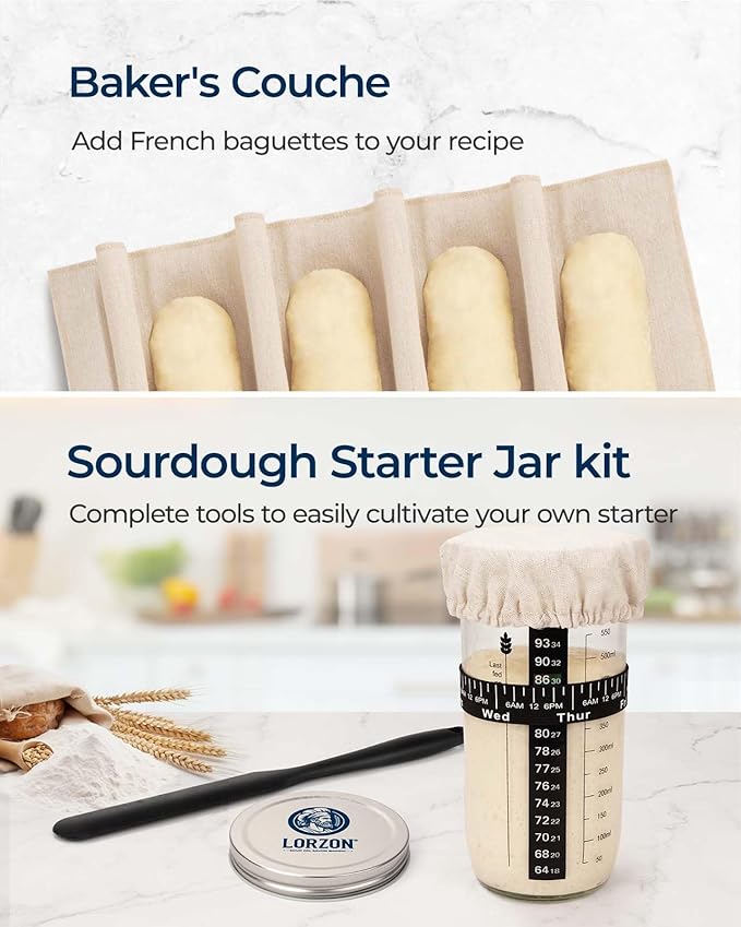 Proofing Baskets with Sourdough Starter Jar Kit, 10" Round & 11" Oval Plastic Bannetons, Sourdough Bread Baking Supplies