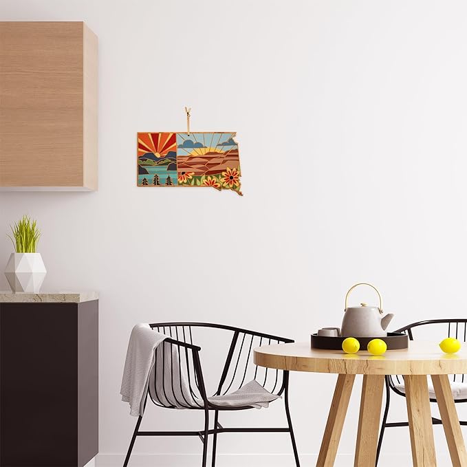 Totally Bamboo South Dakota State Shaped Cutting Board and Charcuterie Serving Platter with Artwork by Summer Stokes, Includes Hang Tie for Wall Display